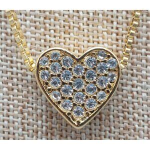Soho Design Gold Tone Crystal Heart Pendant Necklace Long 25" Box Chain